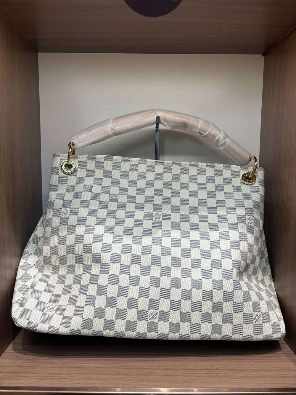 Canvas Checkered Tote Bag in Light Grey and White